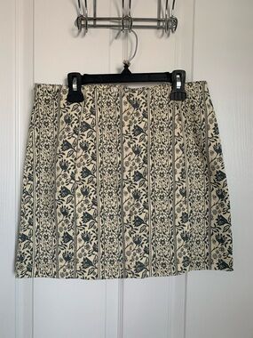 # 5/4 Free People Cream Mini Skirt with Black Floral Stripe Print, size 8